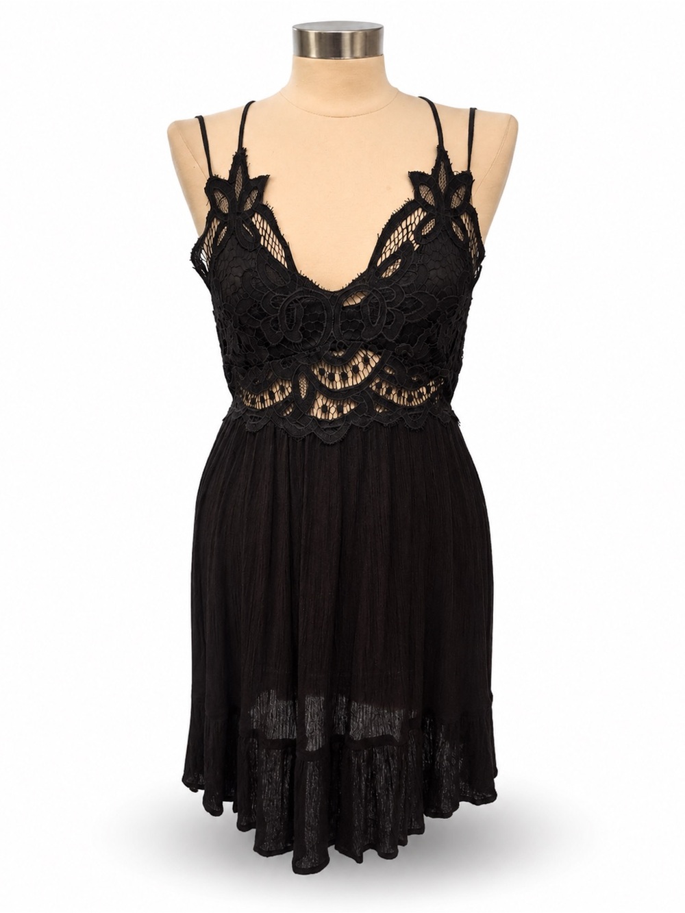 Mi Ami Black Crochet Lace Strappy Mini Dress Size Small